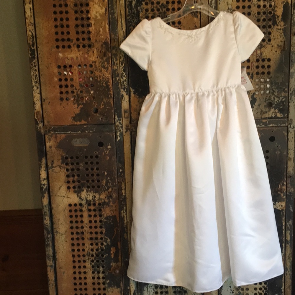 Strasburg White Satin Beaded Formal Flower Girl 1st Communion Dress Size 7+